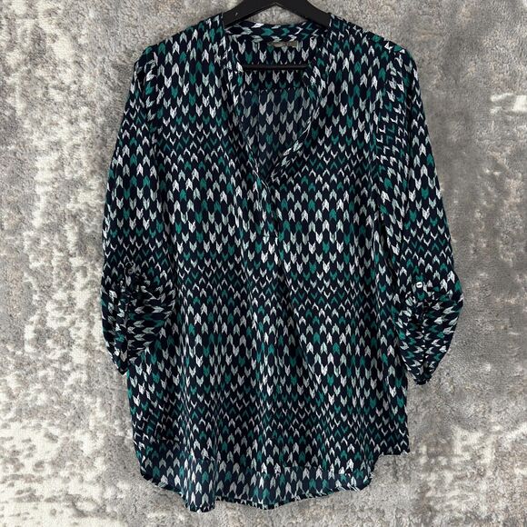 Lilla P Sz M V-Neck Tunic Top Lightweight Print Blouse 3/4 Sleeve - Picture 1 of 7